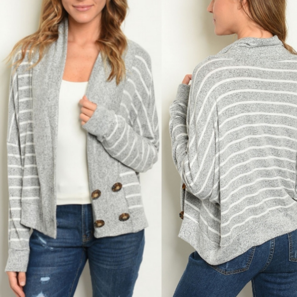 🆕Striped Gray/White Cardigan with Buttons